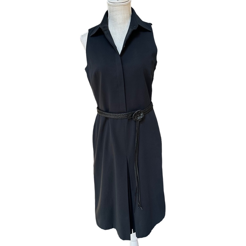 Lafayette 148 Sleeveless Midi Shirt Dress‎ shirt Belt in Black Size: 4